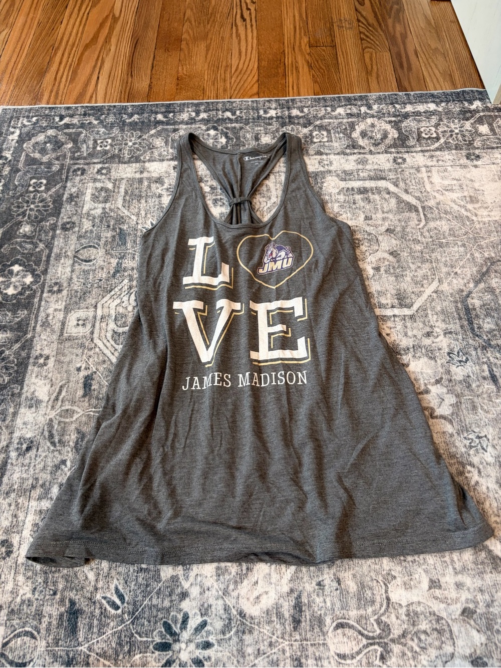 Champion Gray James Madison University LOVE Racerback Tank Top